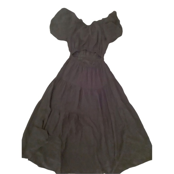 ANTHROPOLOGY MOON RIVER PUFF SLEEVE BACK CUTOUT SMOCKED WAIST MIDI DRESS SMALL - Picture 4 of 16